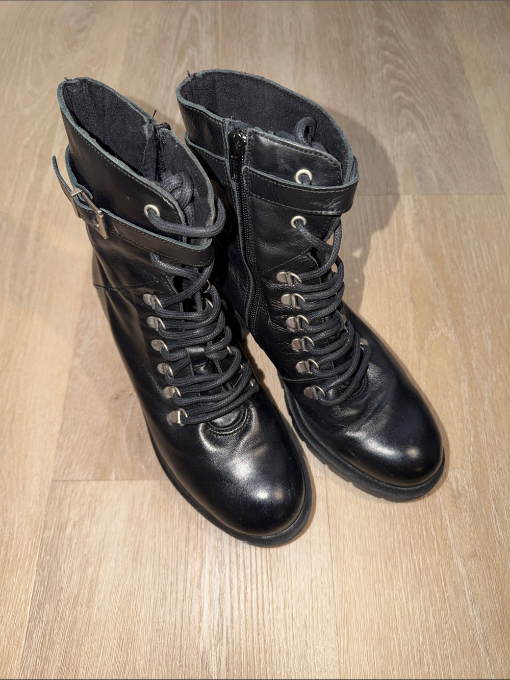 Black Lace-Up Combat Boots - Women's